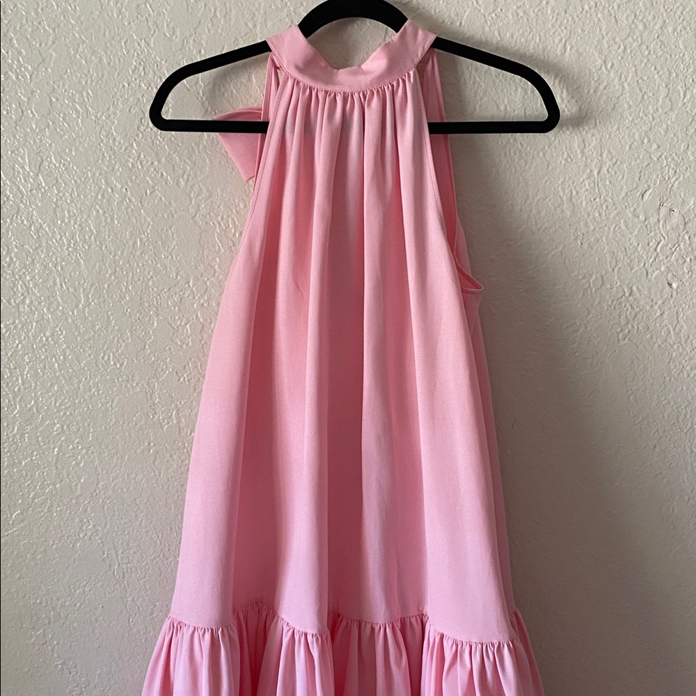STAUD Marlowe Tiered Poplin Maxi Dress Size S Pearl Pink Bow-Back - Picture 10 of 16